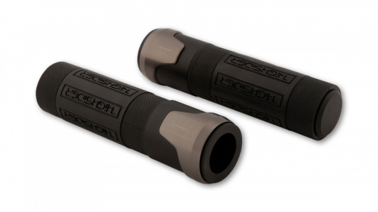 HIGHSIDER Lenkergriffgummi AKRON titan Aluring Motorrad 22/26mm AKRON mit HIGHSIDER Schriftzug