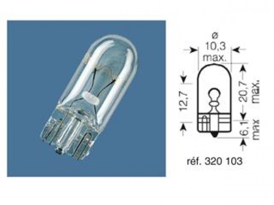 Birne 12V-2W / KONTROLLLEUCHTE GLASSOCKEL W2,1X9,5D