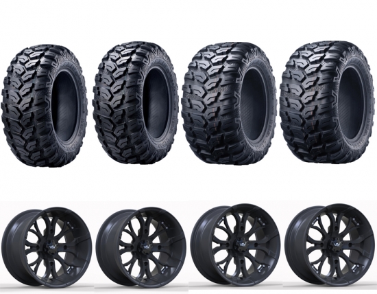 Alu Komplettrder 14 A2 schwarz Matt + Ceros Reifen + Teilegutachten Polaris Sportsman Scrambler