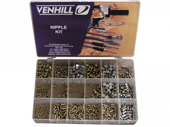NIPPLE Venhill Kupplungs- Gas und Bremszug Zubehr Box Sortiment mit 18 Nippel Typen 700 Stck