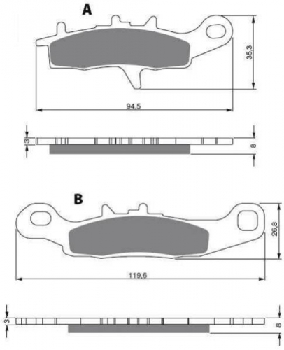 BGS3-245 GoldFren Bremsbelge S3 TV Quad ATV Kawasaki KFX 450R 700 KVF 650 700 Brute Force vo. li.