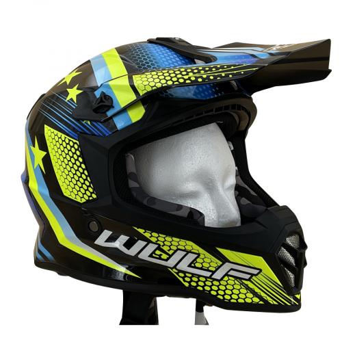 Wulfsport Kinder Cross Helm ICONIC M (49-50cm) gelb/blau Motorrad Quad Bike Enduro MX BMX Helm