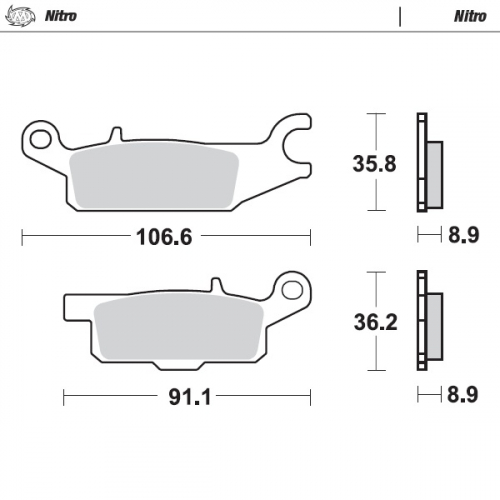 096221 Moto-Master Bremsbelge Nitro hinten rechts mit TV f. Quad Yamaha YFM 550 700 F Grizzly