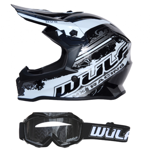 Wulf Kinder Cross Brille + Helm Off Road Pro L (51-52cm) schwarz Motorrad Quad Bike Enduro MX BMX