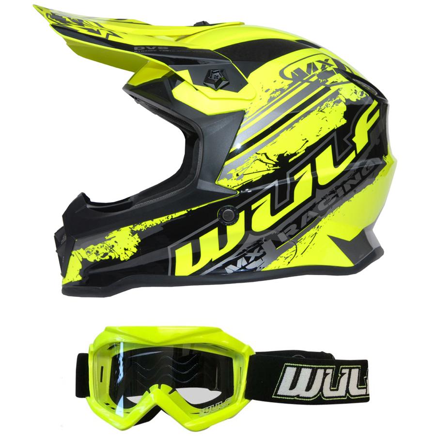 Qtech Moto-Cross Motocross MX Stil Helm für Kinder Orange XS 51-52cm ATV Quad BMX Motorrad mit Brille